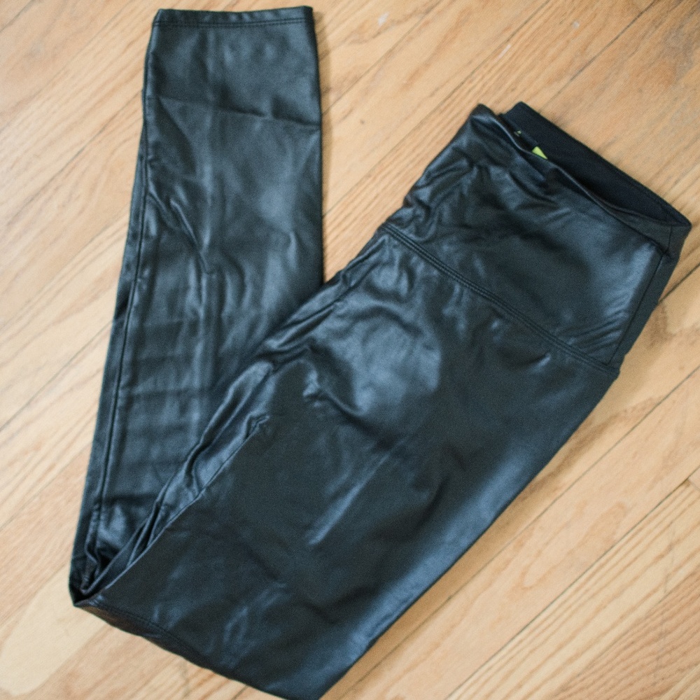 Faux leather stretch pants